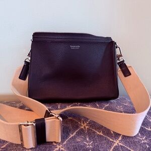 Tiffany & Co. Black Leather Bag with Cream Canvas Strap